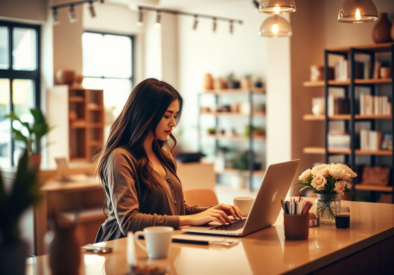 A small business owner working in her studio