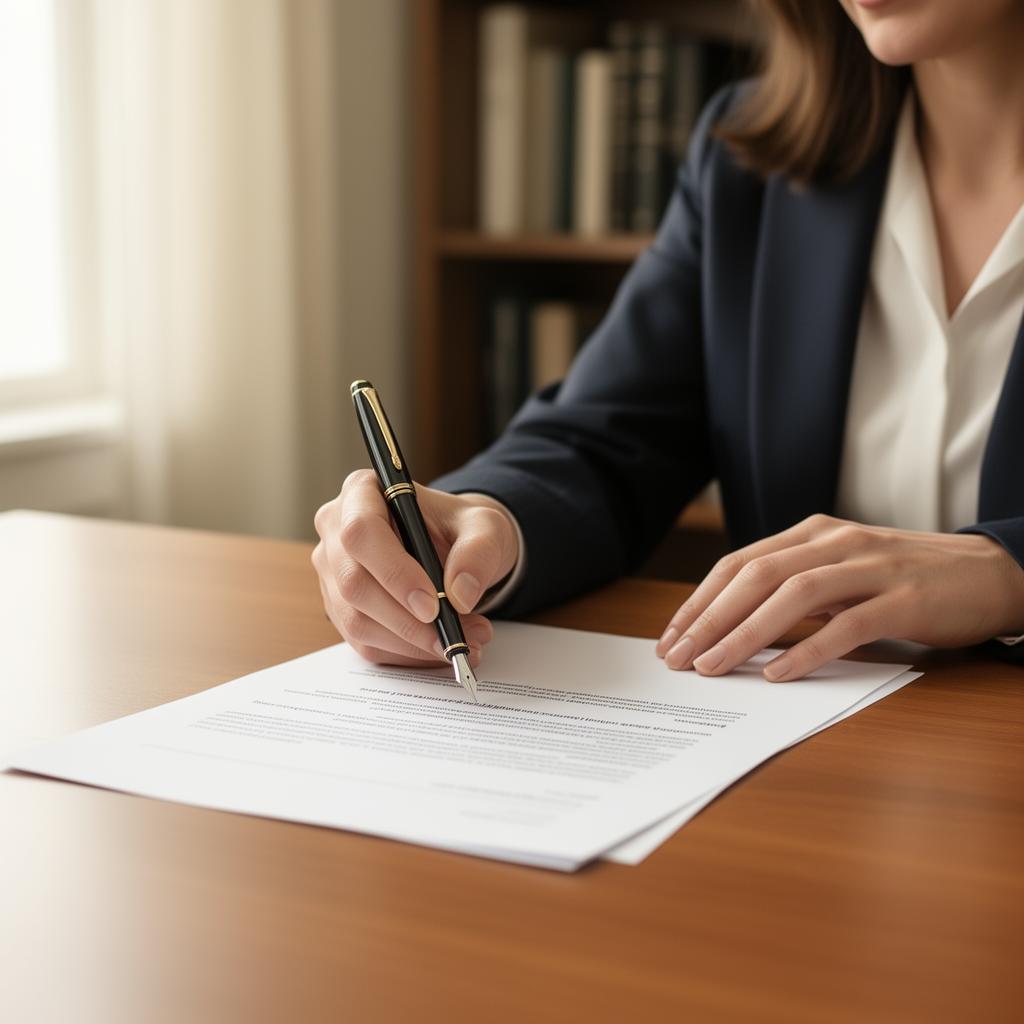 Attorney signing a legal document